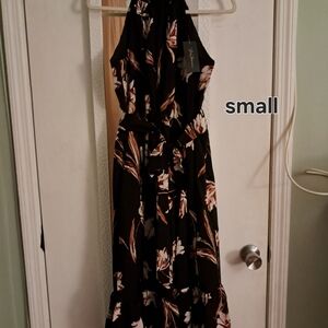 Black Floral Halter Maxi Dress - Small
